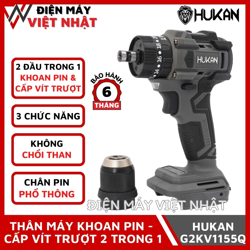 Thân máy khoan và chuyên vít trượt 2 trong 1 HM21-G2KV1155Q đầu kẹp 10 ly autolock có thể tháo rời, 