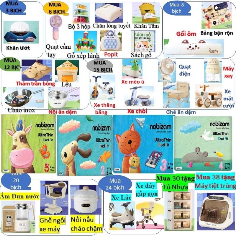 (Combo 4 Bịch Giá Rẻ) (Có Quà) Tã/Bỉm Dán/Quần Nabizam Hàn Quốc Size Nb50/S44/M40/L36/M32/L30/Xl26/Xxl22/Xxxl20