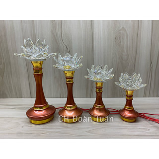 Cặp đèn thờ hoa sen pha lê đổi màu - Đèn thờ pha lê hoa sen 581