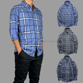 Áo sơ mi tay dài caro vải bố dệt co giãn không túi Bigsize < 120kg