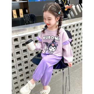 Bộ đồ dài tay bé gái Kuromi chất nỉ, họa tiết vui tươi sinh động, cho bé mặc đi chơi, đi học