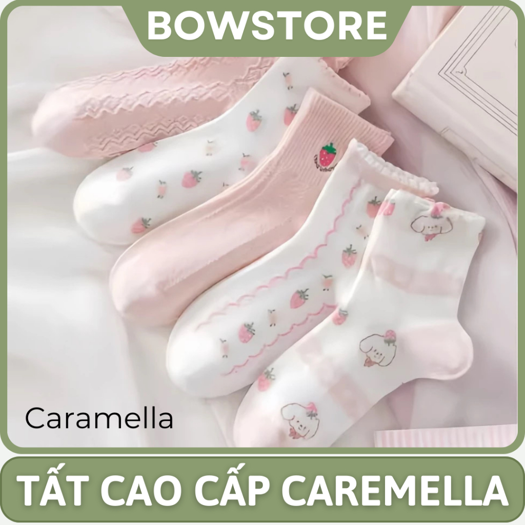 [CARAMELLA]Tất vớ nữ cổ cao Caramella Cotton cao cấp khử mùi, thoáng khí,co dãn 4 chiều họa tiết dễ 