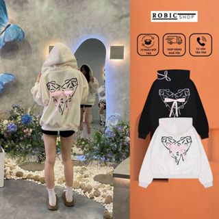 Áo Hoodie Nam Nữ , Áo Khoác Hoodie Zip Unisex PINK BOW Họa Tiết Nơ Trái Tym Chất Nỉ Bông Mềm Mại Ấm Áp-ROBIG