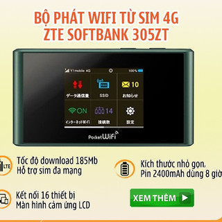 Bộ phát wifi 3g 4g zte u10s pro 305zt 180mb - màn hình lcd kết nối 10 thiết bị