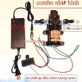 bơm phun sương mini 12v, bộ nguồn adapter 12v-5a, chiết áp điều chỉnh tốc độ, máy bơm tăng áp