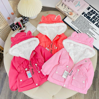 Áo Khoác Gió Parka Lót Lông Cho Bé Gái, Mẫu Tai Thỏ Dễ Thương Hàng VNXK