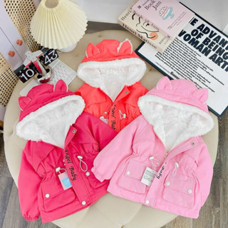 Áo Khoác Gió Lót Lông Parka Mẫu Tai Thỏ Cho Bé Gái Siêu Dễ Thương