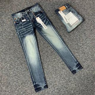 Quần jean bò nam Purple đính 4 cúc khắc chữ hãng wash loang màu đậm nhạt vân sóng treo tem mác lụa - Quần trơn đi học