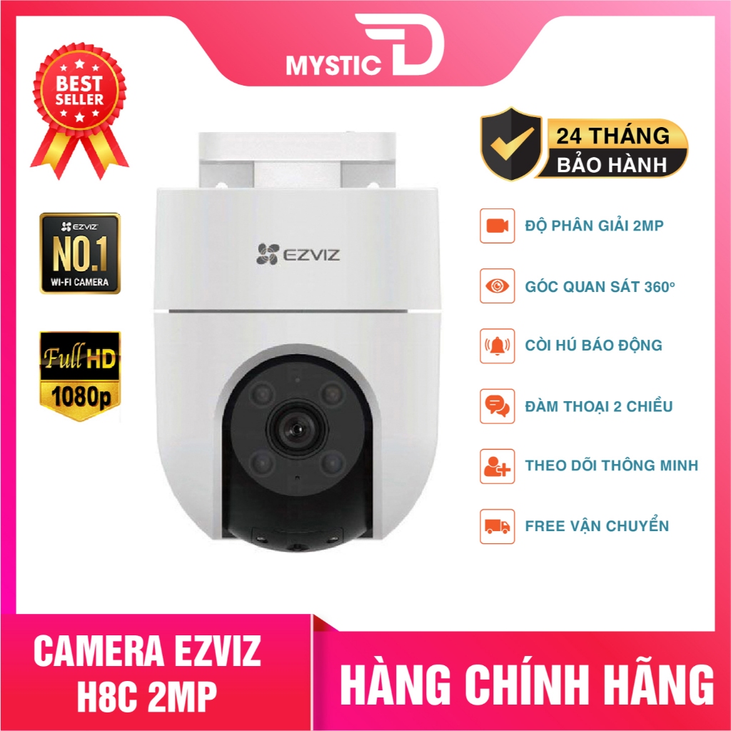 Camera Wifi Ezviz H8c 2mp, Xoay 360 độ, Đàm thoại 2 chiều, Phát hiện chuyển động, Ngoài trời