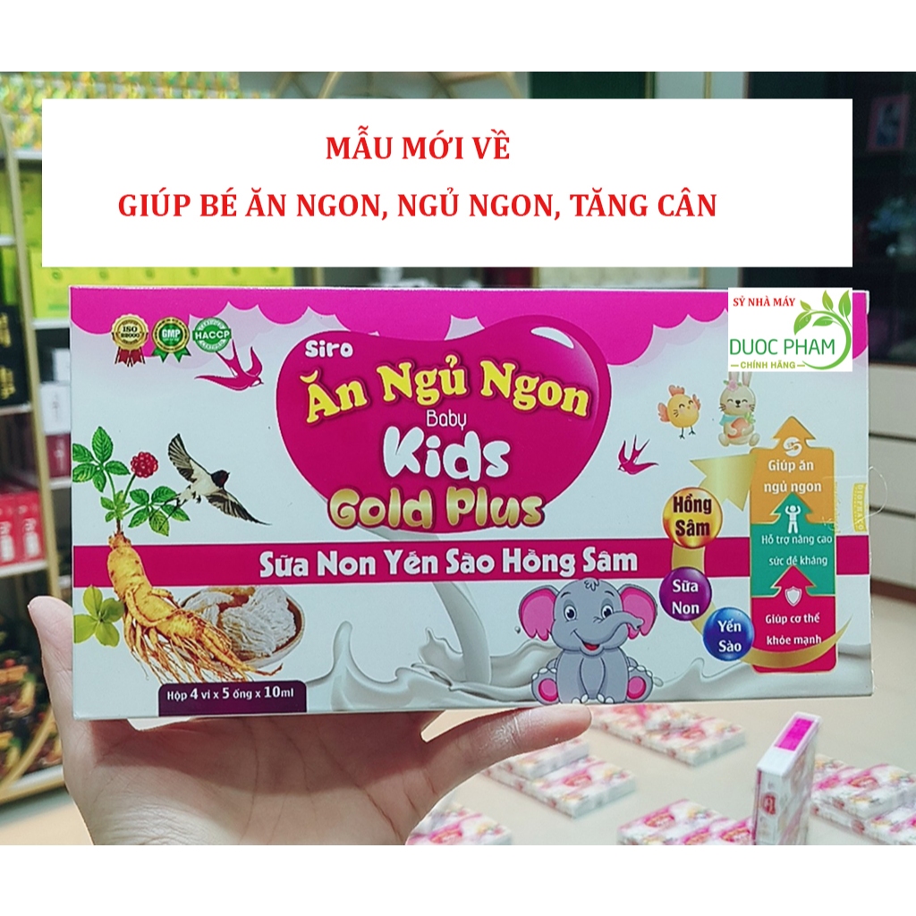 Siro ăn ngủ ngon Baby Kids gold plus sữa non, yến sào, hồng sâm (Hộp 20 ống)