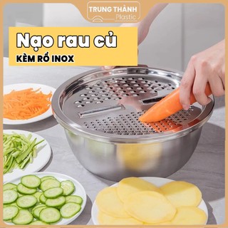 Nạo củ quả kèm rổ chậu inox 3 trong 1 dụng cụ nạo bào sợi đa năng Trung Thành Plastic