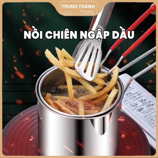 Nồi chiên ngập dầu kèm giá lọc kẹp gắp nồi trần bún phở inox 304 cao cấp nấu được bếp gas bếp từ