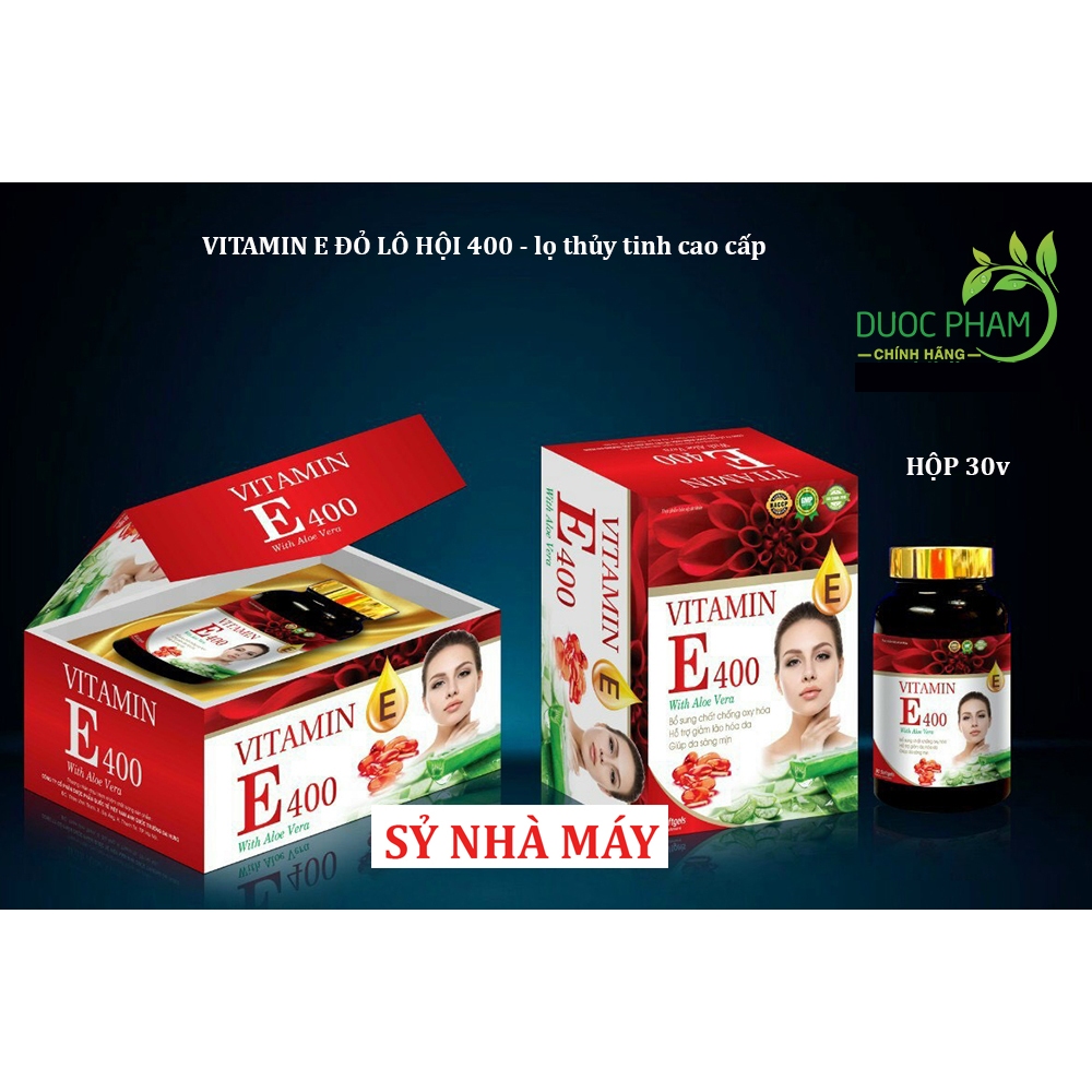 Vitamin E đỏ 400IU lô hội hàm lượng 400 lọ thủy tinh cao cấp With Aloe hộp 30 viên