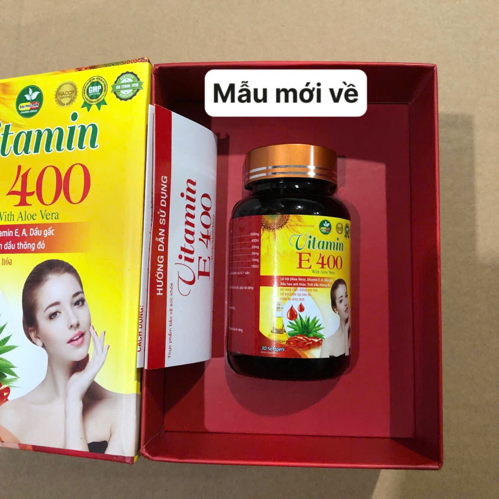Vitamin E đỏ 400IU lô hội hàm lượng 400 lọ thủy tinh cao cấp With Aloe hộp 30 viên