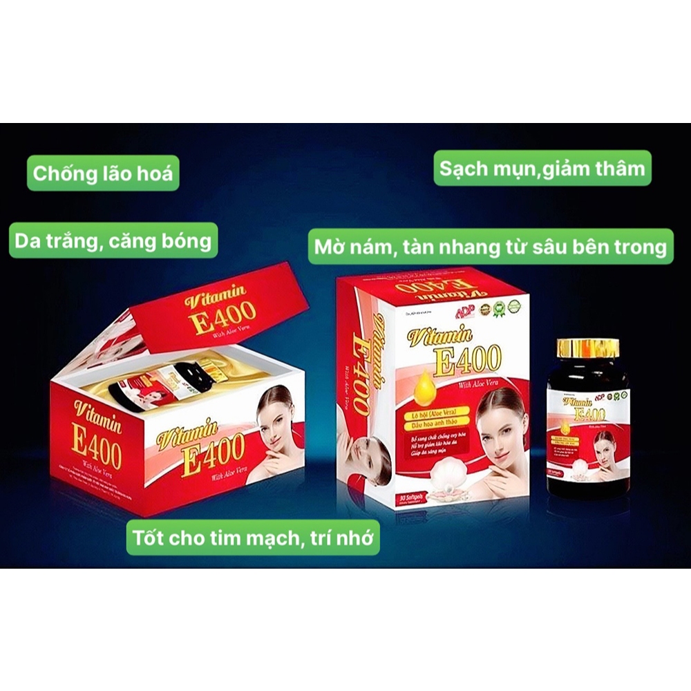 Vitamin E đỏ hàm lượng 400IU lọ thủy tinh cao cấp hộp 30 viên giúp da sáng mịn,căng trẻ