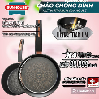  Chảo chống dính Sunhouse Ultra Titanium đủ size  20 26 28 30 cm  đáy từ dùng được mọi loại bếp kể cả bếp điện từ 