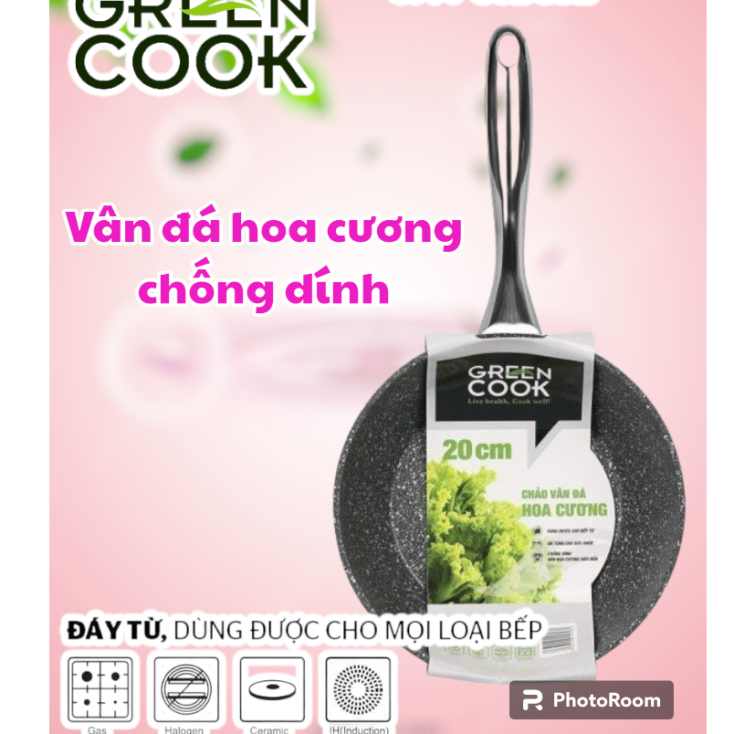 [Green Cook] Chảo sâu vân đá hoa cương đáy từ chống dính, size 20 - 28 cm