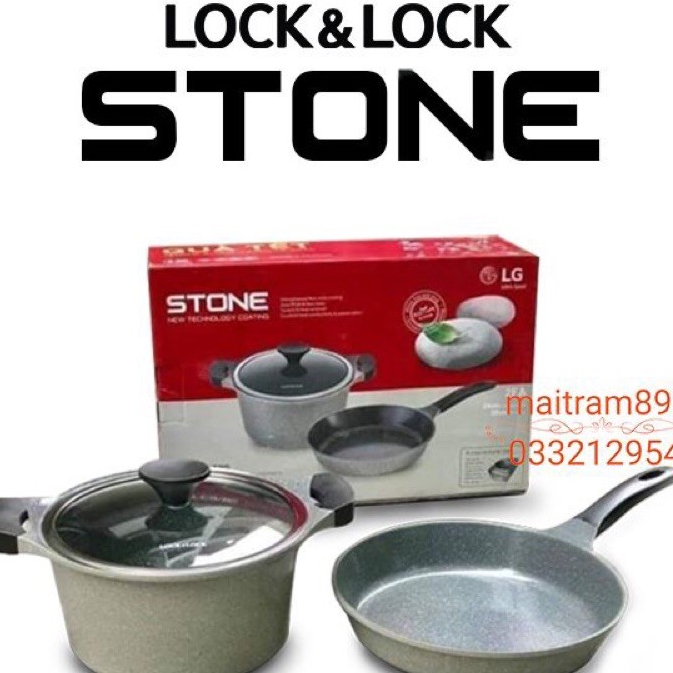 BỘ NỒI ĐÁ 24CM + CHẢO ĐÁ 28CM STONE LOCK&LOCK