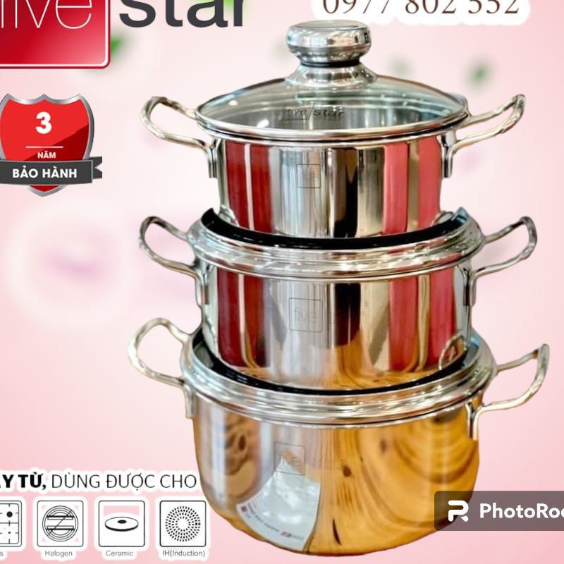 BỘ 3 NỒI INOX 3 ĐÁY FIVESTAR