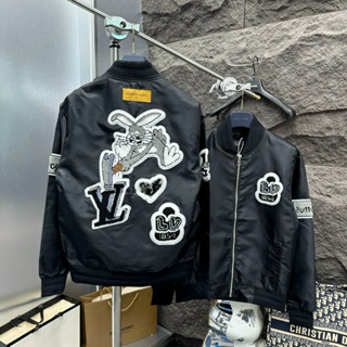  Áo khoác bomber gió nam nữ Eo Vì thêu logo chữ hình thỏ trái tim bông xù hai mặt bo chun gân boy phố AK167P 