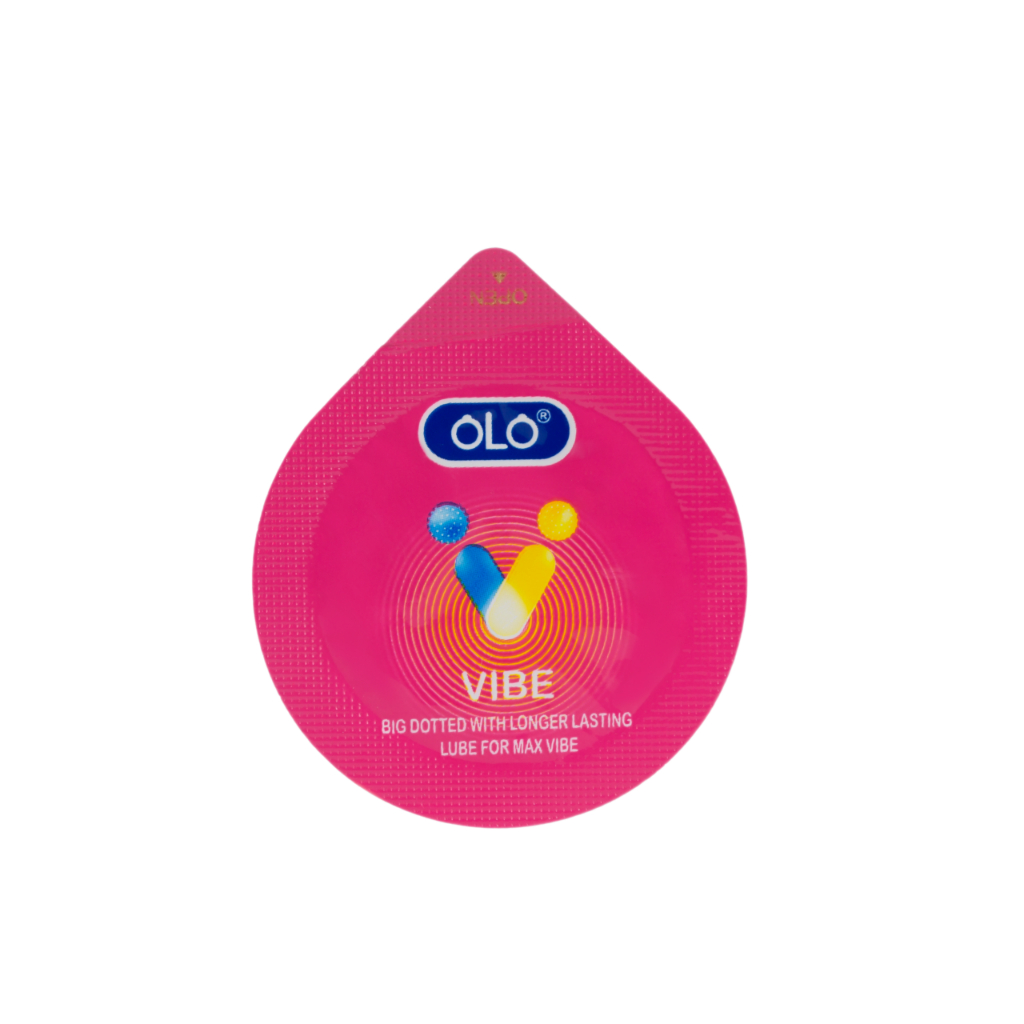 Bao cao su OLO Vibe hộp 8 cái - gai lớn, size 52mm, benzocaine 7% kéo dài thời gian, thơm mát, cùng bạn yêu dài lâu