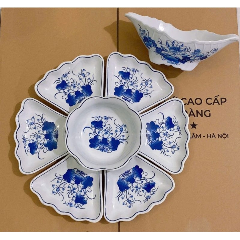 SALE SẬP SÀN Bộ bát đĩa hoa mặt trời sứ Bát Tràng size 45cm bày mâm cơm Lễ vô cùng tiện lợi, đẹp mắt