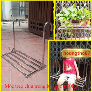 Giá móc chậu trồng cây ban công, kệ treo chậu hoa cảnh lan can sắt Inox 103cm - 63cm