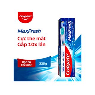 [HSD: T11.2027] Kem Đánh Răng COLGATE Maxfresh Bạc Hà Tinh Thể The Mát tuýp 225g + Bàn Chải Đánh Răng