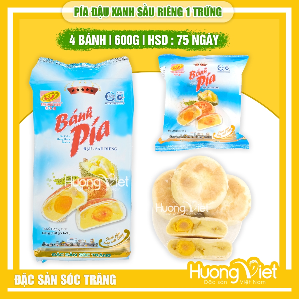 Bánh Pía Sóc Trăng đậu xanh sầu riêng trứng Tân Huê Viên 600g, bánh pía Tân Huê Viên 5 sao 1 trứng