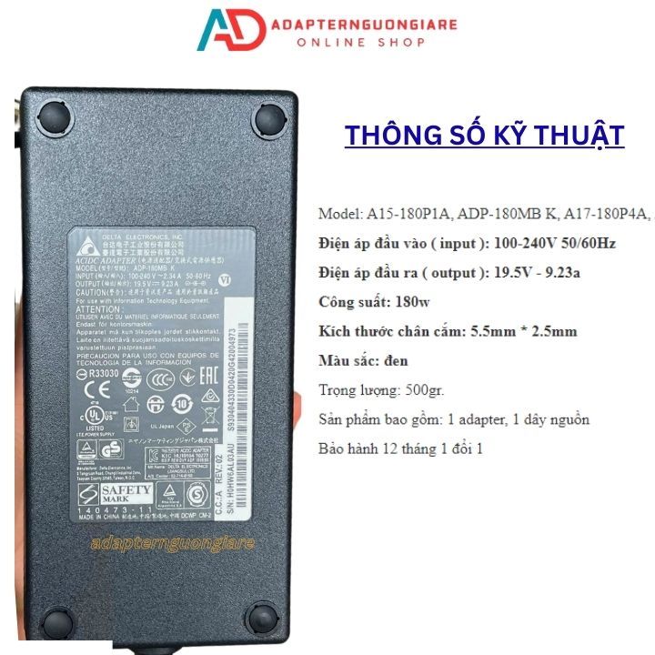 Sạc pin laptop MSI WS63VR 180w bảo hành 1 năm