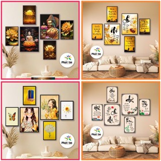16 Bộ 6 bức tranh treo tường trang trí nhà cửa, decor phòng khách, tranh dán tường In Phát Tín, canvas, có sẵn keo dán.