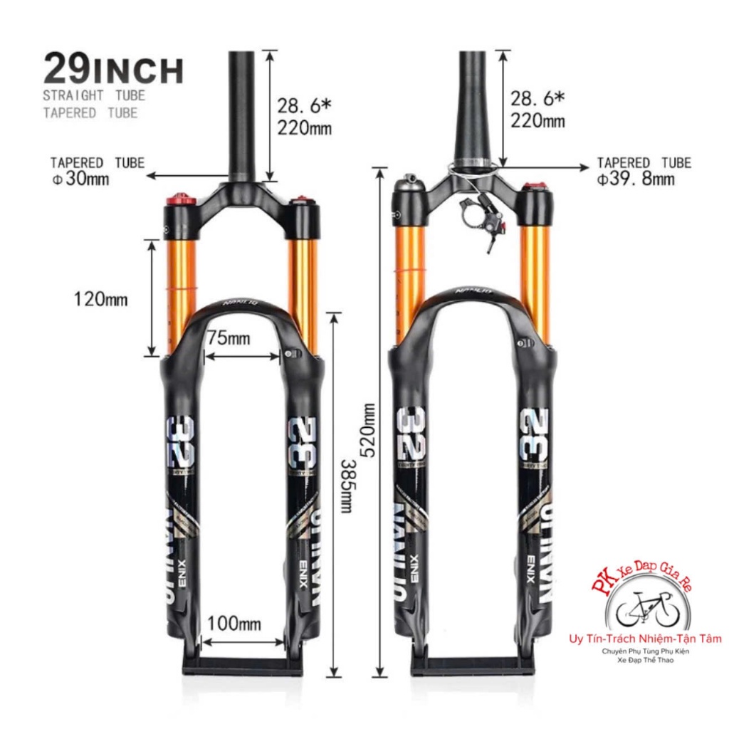 Phuộc hơi xe đạp MTB 29 inch NANLIO cao cấp, Phuộc hơi khoá dây NANLIO cho xe đạp địa hình 29 inch, 