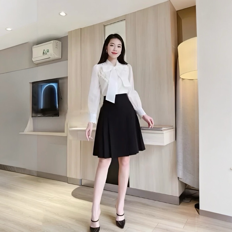 Chân váy xếp ly 2 lớp công sở dài 50cm, Chân váy xếp ly, mã CV12