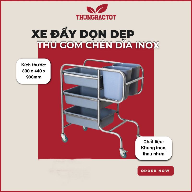 Xe Đẩy Thức Ăn Inox 3 Tầng, Xe Đẩy Phục Vụ Nhà Hàng, Khách Sạn, Bếp Ăn Công Nghiệp