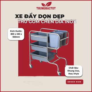  Xe Dọn Đồ Nhà Hàng  Xe Đẩy Thu Gom Chén Dĩa Inox 