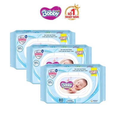 [MKB Gift] Bộ 3 gói khăn ướt Bobby 80 miếng