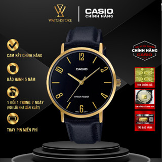 Đồng Hồ Nam Casio MTP-VT01GL-1B2UDF Màu Đen Kim Vàng Mặt Kính Khoáng 40mm Chống Nước Dây Da Vỏ Mạ Vàng Chính Hãng