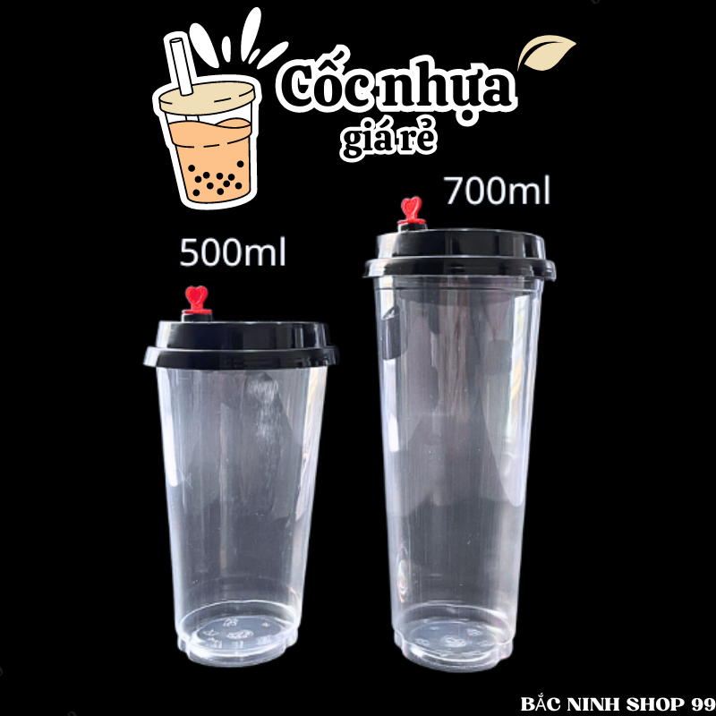 Lốc 50 Ly Nhựa Tim 90mm Trong Suốt Loại Dầy Dung Tích 500ml, 700ml