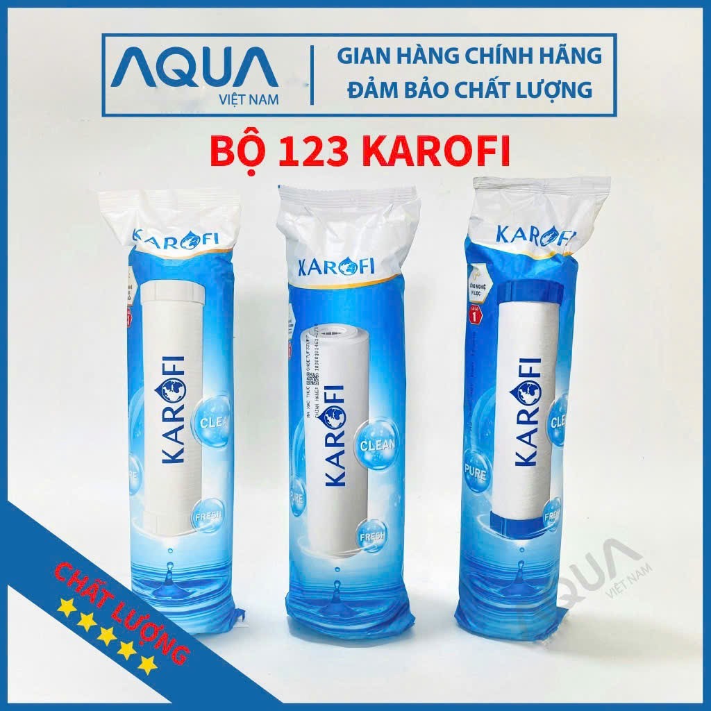 Bộ 3 Lõi lọc nước KAROFI 1,2,3 chính hãng, dùng cho máy lọc nước RO