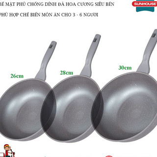 Chảo sâu lòng siêu bền đá đáy từ sunhouse 26cm/28cm/30cm shg1226mma