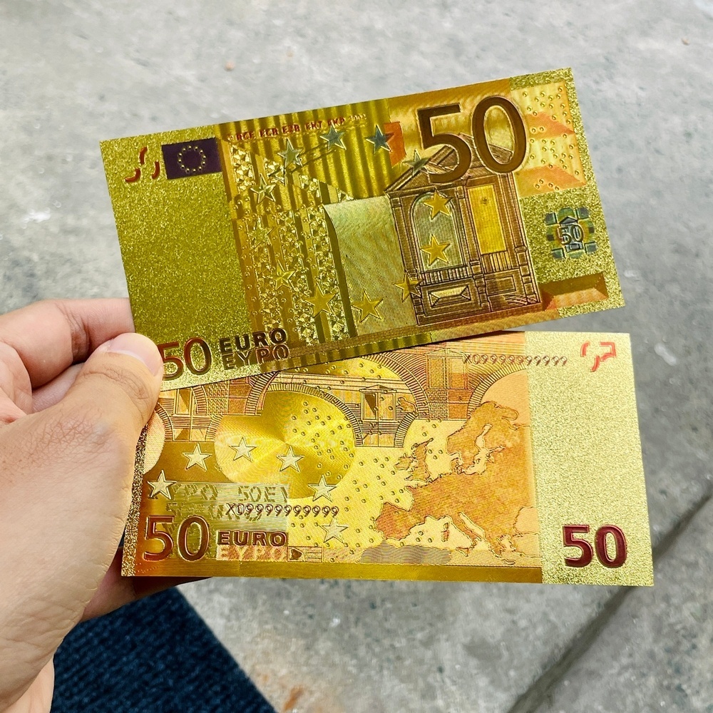 Tờ Tiền Kỉ Niệm 50 EURO Plastic Mạ Vàng Lì Xì Tết May Mắn