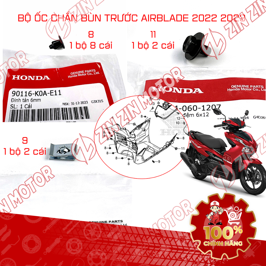 Bộ Ốc Dàn Áo, Vít, Bu Lông Đai Ốc Bắt Chắn Bùn Trước AB 2022 2023+, AB 160, Air Blade 125 2022 2023+