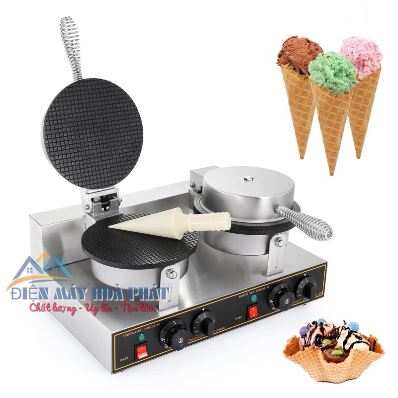 Máy làm bánh ốc quế, vỏ kem ốc quế công nghiệp đôi