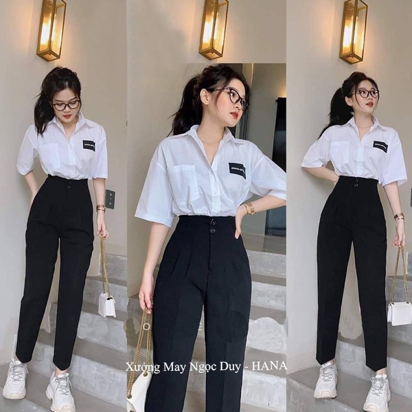 Quần tây nữ lưng cao đi học cạp 2 cúc cài A625 dáng quần vải baggy nữ học sinh cấp 3 dày co giãn nhẹ