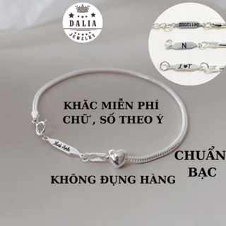 Vòng tay khắc tên chuẩn bạc cho nữ dây mì trơn tag khắc chữ theo ý DaLiA Jewelry lắc tay nữ khắc tên trái tim - mã LT44
