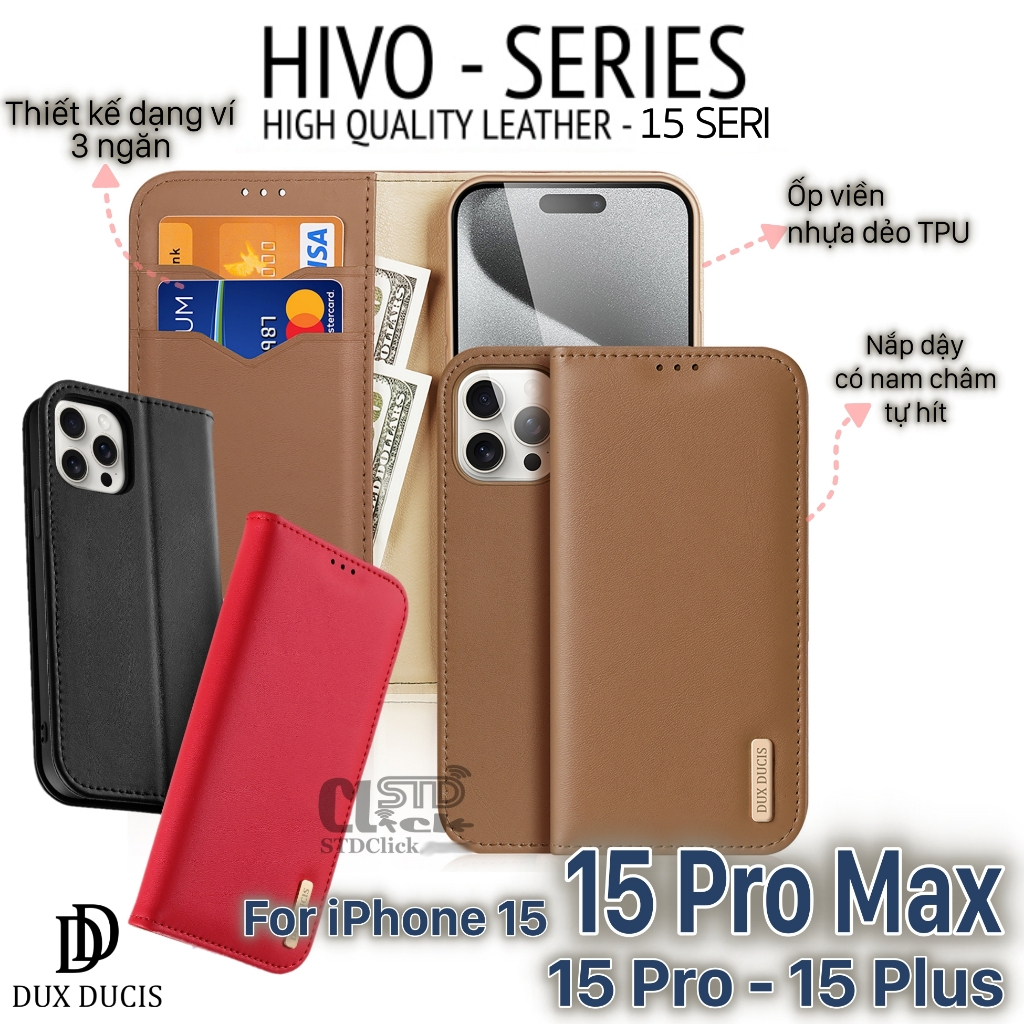 BAO DA IPHONE 15 PRO MAX - 15 PRO - 15 PLUS - 14 Pro Max - 13 Pro Max DUX DUCIS HIVO CHÍNH HÃNG