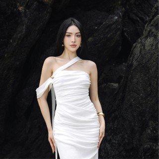 Đầm Nữ Ôm Body Nhún Li Phối Choàng Vai Cách Điệu Nhẹ Nhàng Cuốn Hút BYDI Design | AMOS DRESS
