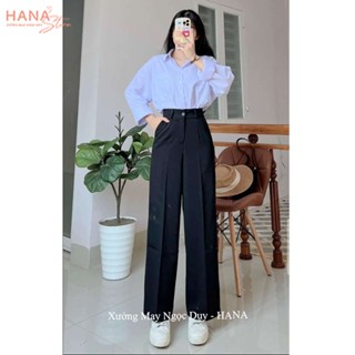 Quần tây ống rộng nữ đi học lưng cao màu đen dáng suông dài cho học sinh - Phối áo sơ mi đi làm công sở - Vải tuyết mưa