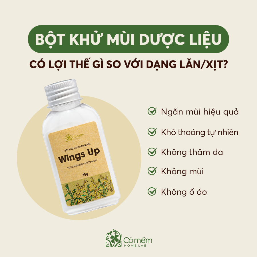 [MUA 3 TẶNG 1] Combo 3 Bột Khử Mùi Wings Up Khử Mùi Hôi Chân Hôi Nách Giày Giảm Tiết Mồ Hôi Hôi Cỏ Mềm 25g