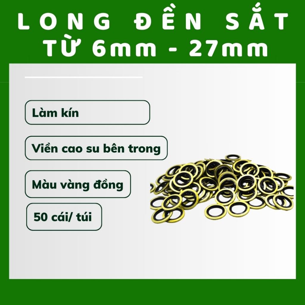 (50 cái) Long đền dầu ( sắt có cao su) từ  lỗ trong 6mm đến lỗ 27mm